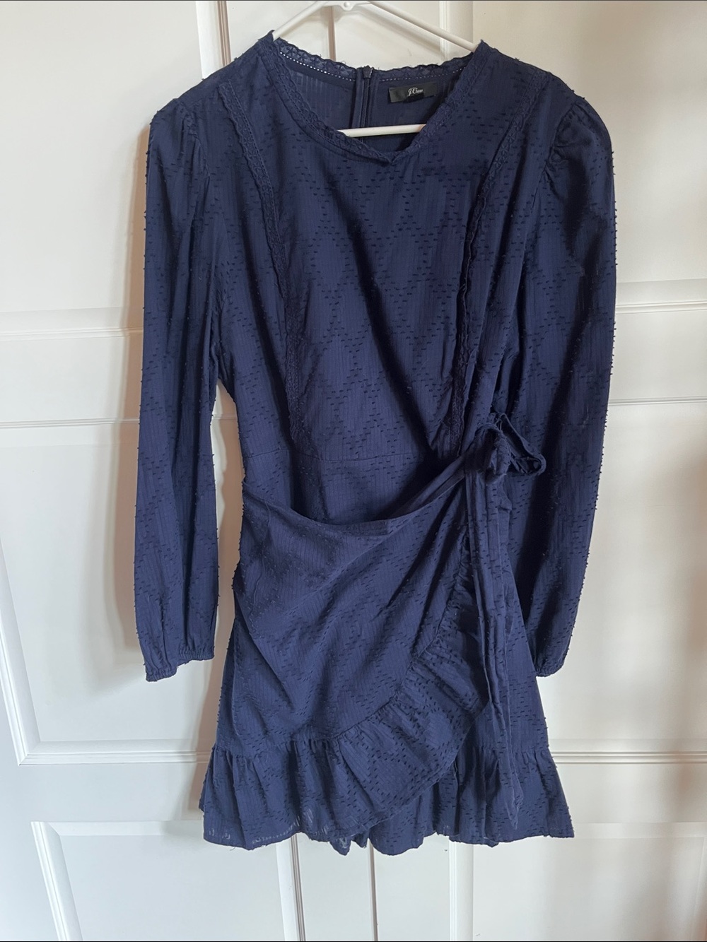 J. Crew Navy Long Sleeve Ruffle Wrap Dress